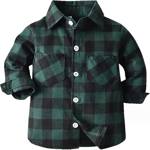 Kids Toddler Flannel Shirt Jacket Plaid Long Sleeve Lapel Button Down Shacket Baby Boy First Birthday Shirt Long Sleeve in Saudi Arabia