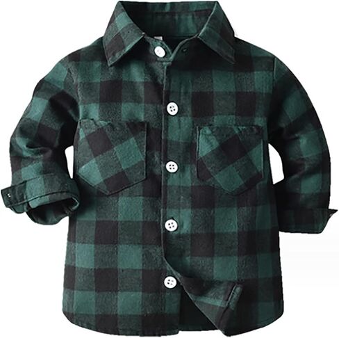 Kids Toddler Flannel Shirt Jacket Plaid Long Sleeve Lapel Button Down Shacket Baby Boy First Birthday Shirt Long Sleeve in Saudi Arabia