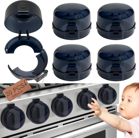 Childproof Stove Knob Safety Covers: (5 Pack +10 Sets of Adhesive) Upgraded Double-Key Design Gas Stove Knob Locks, Oven Knob Covers for Kids/Pets, Universal Fit, Easy to Install (White) in Saudi Arabia