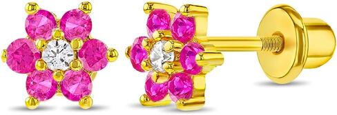 Gold Plated Cubic Zirconia Flower Safety Screw Back Earrings for Babies and Toddlers 5mm - Delicate and Sparkling Flower Earrings for Little Girls - Lovely Floral Studs in Saudi Arabia