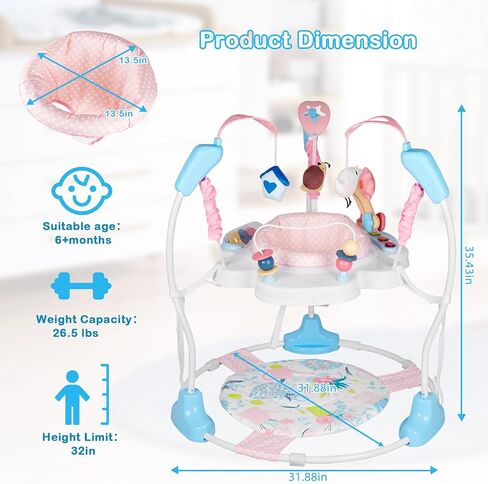 Baby Activity Center, Infant Jumpers and Bouncers with Music, Lights, Infant Toys, 360°Rotating Seat, 3 Adjustable Heights, Baby Play and Learning Center for 6+ Months in Saudi Arabia