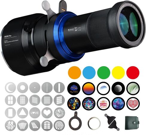 MG06 Pro Optical Bowens Mount Snoot kit with 30 gobos, 33° Lens Optical Snoot Spotlight for Photography Spotlight Projector kit, (Bowens Mount for Strobe Lights) in Kuwait