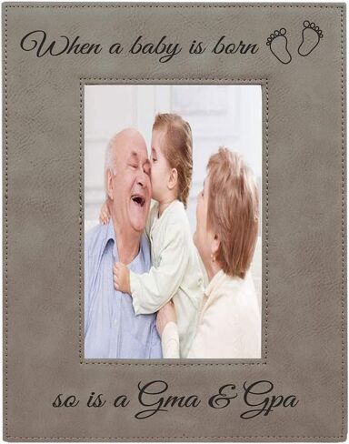 CustomGiftsNow When a Baby is Born so is a Gma & GPA Laser Engarved Faux Leather Grey Leatherette Wall Hanging/Tabletop 5x7 Vertical Picture Group Family New Grandchild Baby Photo Frame in Kuwait