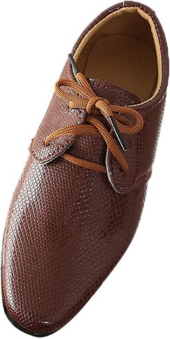 Boys Derby Leather Formal Dress Shoes Pointed Toe Oxford Lace Up Wedding Party Performance Prom Footwear for Kids in Kuwait