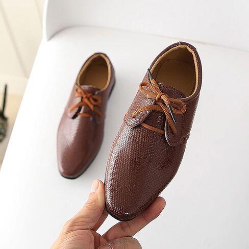 Boys Derby Leather Formal Dress Shoes Pointed Toe Oxford Lace Up Wedding Party Performance Prom Footwear for Kids in Kuwait