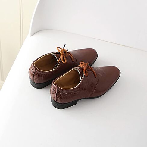 Boys Derby Leather Formal Dress Shoes Pointed Toe Oxford Lace Up Wedding Party Performance Prom Footwear for Kids in Kuwait
