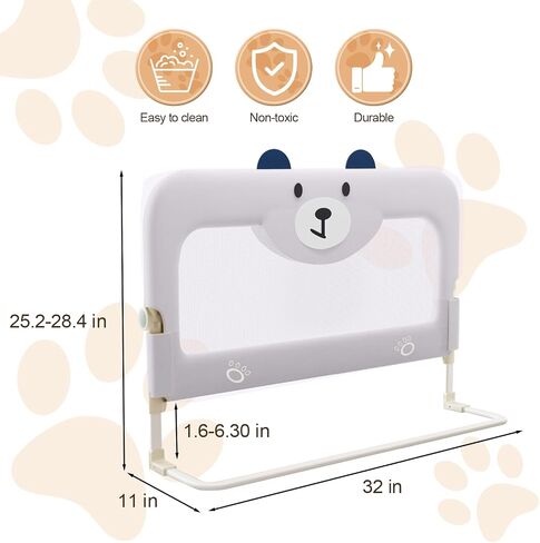 omzer Bed Guard Rail for Toddlers - 32'' Swing Down & Height Adjustable Bed Rail for Toddlers Baby Bed Rail Guard for Twin, Queen, King, Full Size Bed in Kuwait