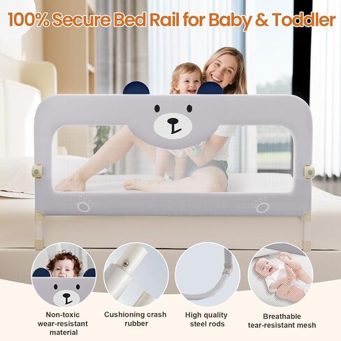 omzer Bed Guard Rail for Toddlers - 32'' Swing Down & Height Adjustable Bed Rail for Toddlers Baby Bed Rail Guard for Twin, Queen, King, Full Size Bed in Kuwait