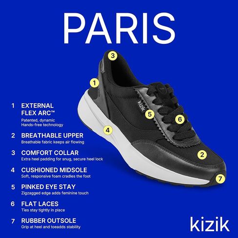 أحذية Kizik Womens: باريس - انزلاق مريح ، تنفس ، غير رسمي على أحذية رياضية ، جلد كامل للحبوب ، راحة خالية من اليدين للمشي والجري in Kuwait