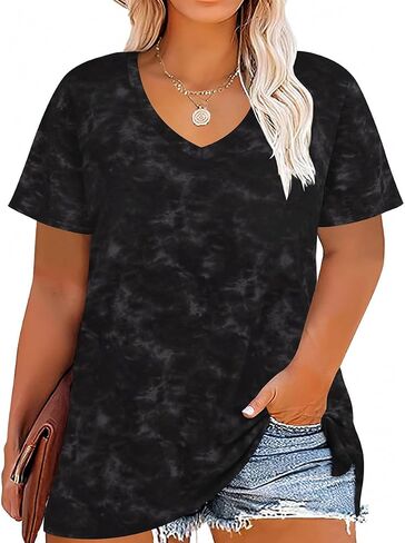 RITERA Plus Size Tops for Women Oversized Summer Basic V Neck Short Sleeve Henley Shirt Casual Blouses XL-5XL in Saudi Arabia