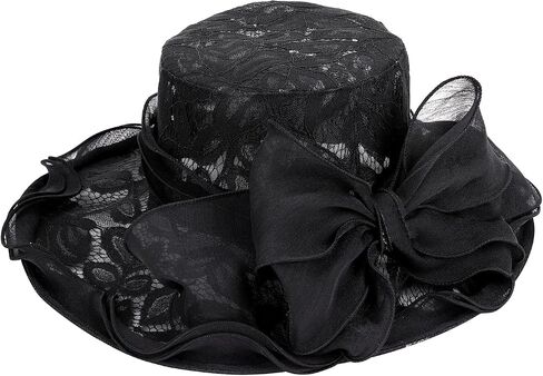 Women’s Lace Organza Bow Hat Wide Brim Fascinator Bucket Hat Cocktail Tea Party Bridal Wedding Church Hat in Saudi Arabia