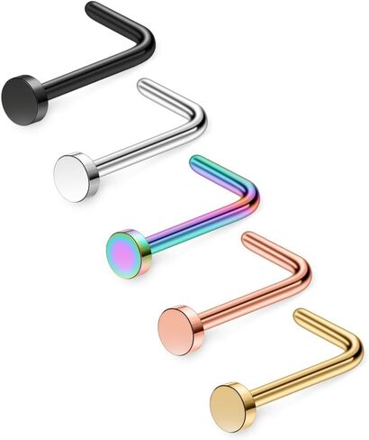 Ruifan 5PCS 20G Mix Color 316L Surgical Steel Nose L Shaped Studs Rings Curved Piercing Jewelry with 1.5mm Flat in Saudi Arabia