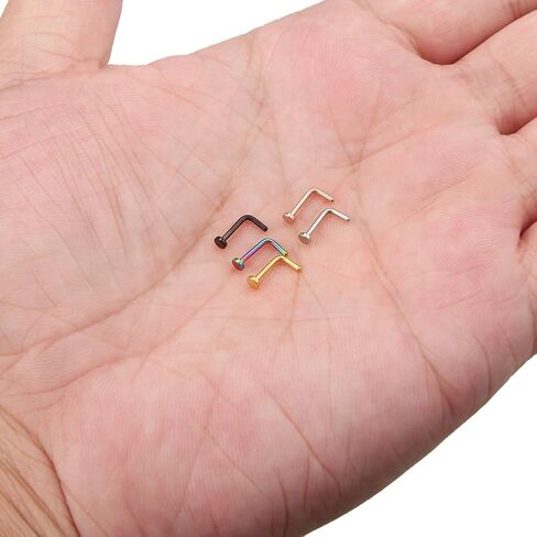 Ruifan 5PCS 20G Mix Color 316L Surgical Steel Nose L Shaped Studs Rings Curved Piercing Jewelry with 1.5mm Flat in Saudi Arabia