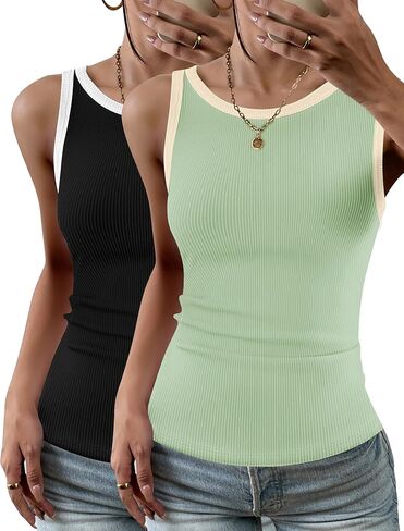 Zeagoo Womens Tank Top Racerback Crowl Neck Casual Basic Ribbed Knit Fitted Sleeveless Shirts S-XXL in Kuwait