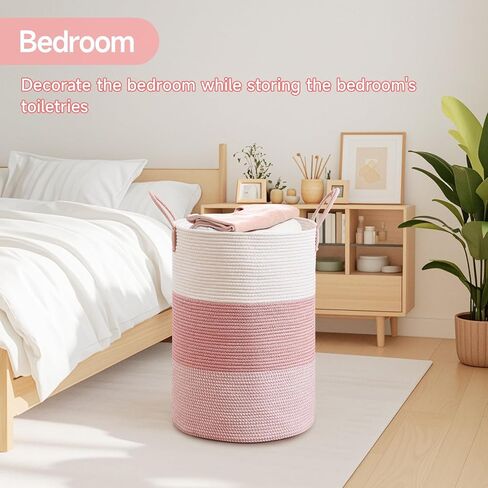 CLHMILY&Z 80L Laundry Basket Round Storage Rope Basket - 16.5x22.5 Inches - Pink Hamper in Bedreoom and Cute Storage Bin for Blankets, Toys, and Nursery Essentials in Saudi Arabia