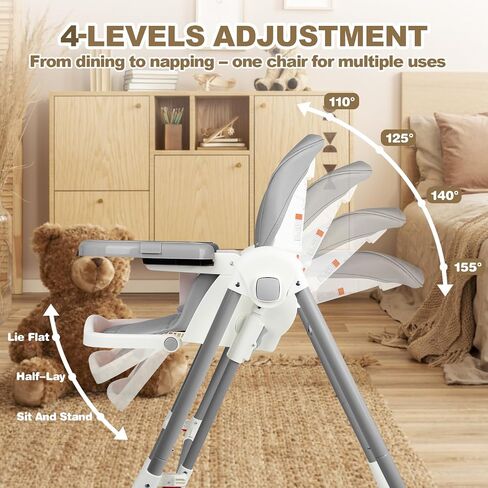 High Chairs for Babies and Toddlers Foldable High Chair Adjustable with Reclining Seat & Leg Rest, 3-in-1 Convertible Baby Swings with Tool-Free Assembly (Grey) in Saudi Arabia