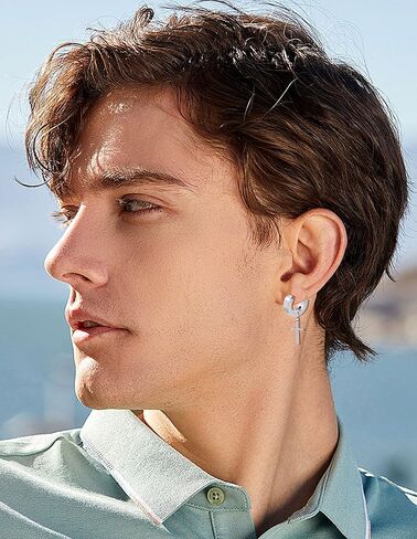 Ofeiyaa 7 Pairs Magnetic Stud Earring Stainless Steel CZ Clip On Earring Non- Piercing Huggie Cross Chain Pendant Earring Feather Hinged Hoop Earrings Set For Women Men Black Silver Tone. in Kuwait