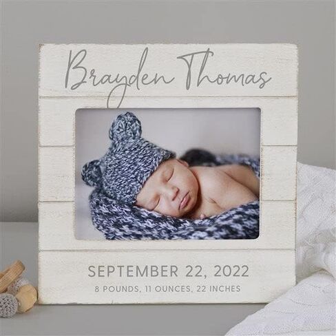 Personalization Universe Personalized Simple and Sweet Baby Shiplap Frame 4x6 Horizontal Picture Frame - Rustic Whitewashed Wood Photo Frame for Newborn, Boy or Girl, Newborn & Family Pictures, in Saudi Arabia