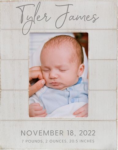 Personalization Universe Personalized Simple and Sweet Baby Shiplap Frame 4x6 Horizontal Picture Frame - Rustic Whitewashed Wood Photo Frame for Newborn, Boy or Girl, Newborn & Family Pictures, in Saudi Arabia