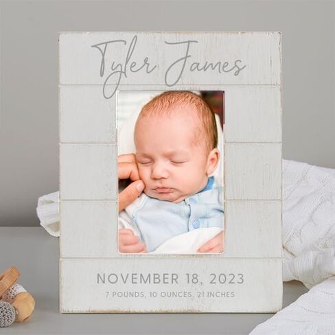 Personalization Universe Personalized Simple and Sweet Baby Shiplap Frame 4x6 Horizontal Picture Frame - Rustic Whitewashed Wood Photo Frame for Newborn, Boy or Girl, Newborn & Family Pictures, in Saudi Arabia