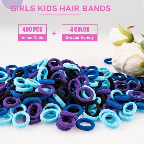 400 PCS Baby Hair Ties – No Damage Elastic Ponytail Holders, Soft Seamless Multicolor Hair Bands for Toddlers and Girls, Baby Hair Accessories (Mixed blue) in Saudi Arabia