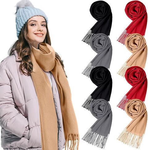 Suhine 8 Pcs Blanket Scarf Warm Soft Cashmere Shawl Thickened Winter Long Scarf with Tassel Edge, 13.8 x 78.8 Inch in Saudi Arabia