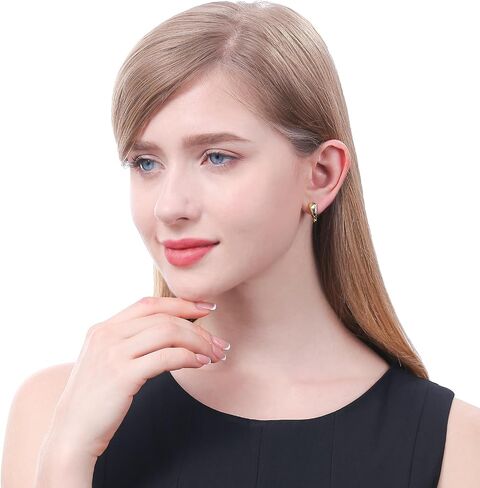 ToHeart 14k Gold Plated Huggie Hoop Earrings for Womens Lightweight Hypoallergenic Cubic Zirconia Earrings, Silver, No Gemstone in Kuwait