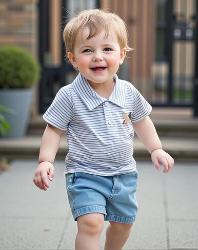 Toddler Baby Girl Boy Short Sleeve Golf Club Embroidery Polo Shirt Lapel Button Striped Shirts Summer Clothes in Saudi Arabia