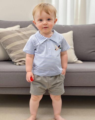 Toddler Baby Girl Boy Short Sleeve Golf Club Embroidery Polo Shirt Lapel Button Striped Shirts Summer Clothes in Saudi Arabia
