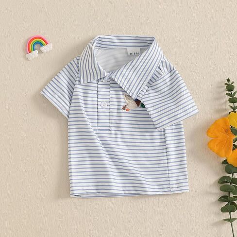 Toddler Baby Girl Boy Short Sleeve Golf Club Embroidery Polo Shirt Lapel Button Striped Shirts Summer Clothes in Saudi Arabia