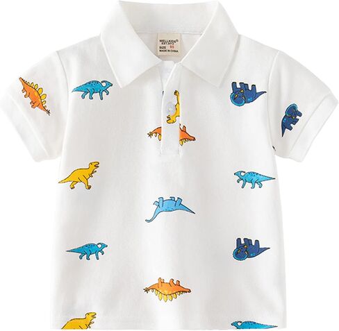 Toddler Boys Polo Shirt Cotton Short Sleeve Button Up Shirt Cartoon Dinosaur Pattern Tee Boys Top Undershirt Summer in Saudi Arabia