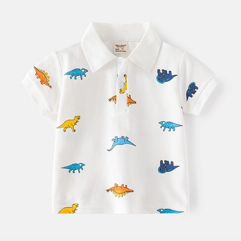Toddler Boys Polo Shirt Cotton Short Sleeve Button Up Shirt Cartoon Dinosaur Pattern Tee Boys Top Undershirt Summer in Saudi Arabia