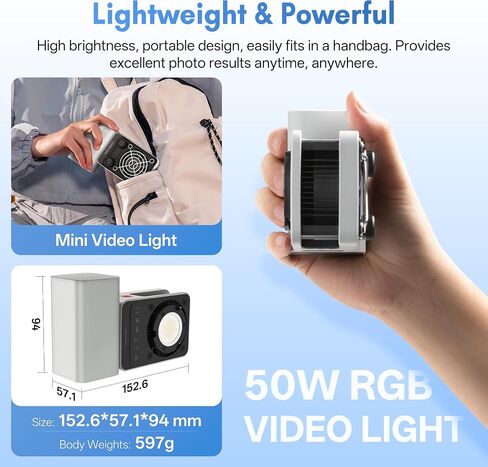 ZHIYUN CINEPEER CX50, 50W RGB Video Light, Full Color 2700K-6500K Portable Camera Light, TLCI/CRI96+, APP Control with Grip Battery, 18 Creative Effects for Video Recording/Portrait Shooting in Saudi Arabia