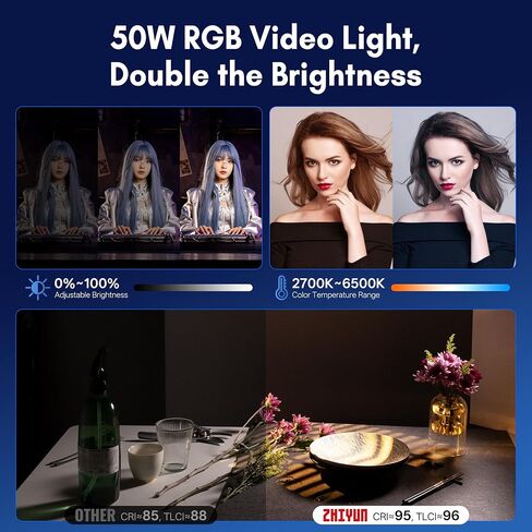 ZHIYUN CINEPEER CX50, 50W RGB Video Light, Full Color 2700K-6500K Portable Camera Light, TLCI/CRI96+, APP Control with Grip Battery, 18 Creative Effects for Video Recording/Portrait Shooting in Saudi Arabia