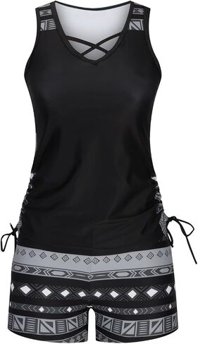 maisdgop Tankini Swimsuits for Women Oversized Two Piece Bathing Suits Striped Modest Swimwear Swim Tank Top with Boyshorts in Saudi Arabia