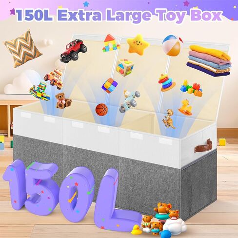 Extra Large Toy Box, Collapsible Toy Storage Chest with Lids, 40"X14"X16" | Sturdy Storage Organizer Bin with Divider for Kids, Boys, Girls, Playroom Bedroom Nursery Organization, White & Gray in Saudi Arabia