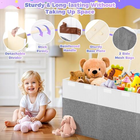 Extra Large Toy Box, Collapsible Toy Storage Chest with Lids, 40"X14"X16" | Sturdy Storage Organizer Bin with Divider for Kids, Boys, Girls, Playroom Bedroom Nursery Organization, White & Gray in Saudi Arabia