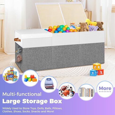 Extra Large Toy Box, Collapsible Toy Storage Chest with Lids, 40"X14"X16" | Sturdy Storage Organizer Bin with Divider for Kids, Boys, Girls, Playroom Bedroom Nursery Organization, White & Gray in Saudi Arabia