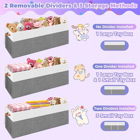 Extra Large Toy Box, Collapsible Toy Storage Chest with Lids, 40"X14"X16" | Sturdy Storage Organizer Bin with Divider for Kids, Boys, Girls, Playroom Bedroom Nursery Organization, White & Gray in Saudi Arabia