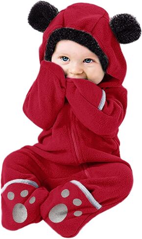 Baby Fleece Bodysuit Snowsuit - Infant Toddlers Boy Girl Hooded Romper Thick Warm Winter Jumpsuit Playsuit Outerwear in Saudi Arabia