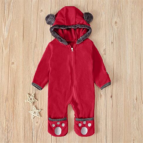 Baby Fleece Bodysuit Snowsuit - Infant Toddlers Boy Girl Hooded Romper Thick Warm Winter Jumpsuit Playsuit Outerwear in Saudi Arabia