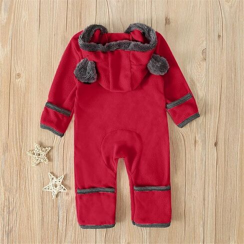 Baby Fleece Bodysuit Snowsuit - Infant Toddlers Boy Girl Hooded Romper Thick Warm Winter Jumpsuit Playsuit Outerwear in Saudi Arabia