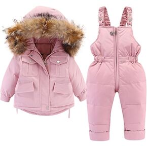 Toddler Boys Girls Snowsuit Kids Baby Windproof Fleece Hooded Down Jacket Pants Set Child Jackets Winter for Kids Girl