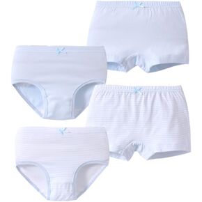 Ding-dong Toddler Kids Girls Striped Solid Boxer Brief Cotton 4 Pack Underwear