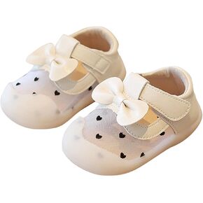 BILIKEYU Baby Toddler Girls Bowknot Flat Mesh Cutouts Closed Toe Breathable Comfort Kids First Walking Shoes with Ankle Strap