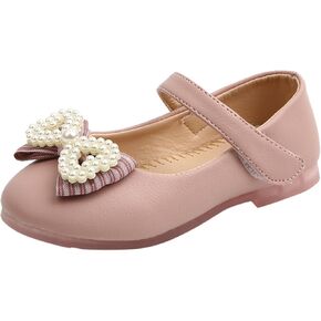 Girls Cute Sandals Pearl Bow Knot Leather Soft Closed Toe Mary Jane Shoes Toddler Ankle Wedding Princess Dress Shoes