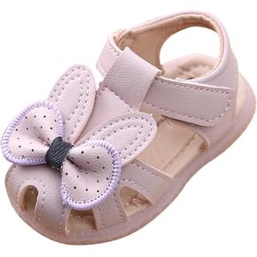 Toddler Baby Girls Closed Toe Bow Sandals First Walking Princess Shoes Beach Breathable Sandals Formal Dress Shoes