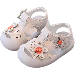 Infant Baby Girl Closed Toe Sandals with Flower Lightweight Rubber Soft Sole Non-Slip Cute Flat Shoes for Toddler