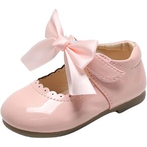 Flower Girl Dress Shoes Soft Princess Mary Jane Ballet Flats with Bow Hook Loop for Toddler Wedding Party Dance Shoes