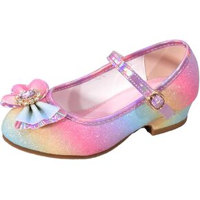 Girls Colorful Bowknot Shiny Dress Shoes Kids Sparkly Ballet Flats Cute Rainbow Strap Princess Bridesmaid Sandals
